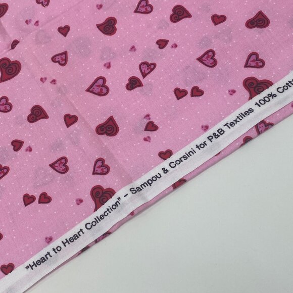 1/2 Yard Cut Quilting Pink Red Heart Collection P&B Textiles Fabric Quilt - Picture 2 of 8